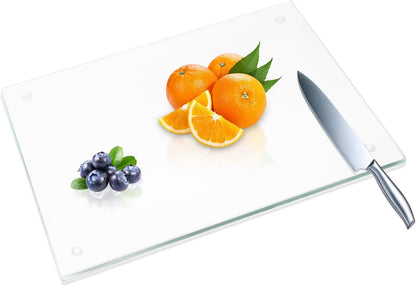 JAMBALAY Tempered Glass Cutting Boards for Kitchen, 16"x12" Clear Glass Cutting Board Set, 2Pcs Chopping Board with Rubber Non Slip Feet, Heat Resistant, Shatter Resistant, Dishwasher Safe