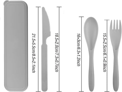 Travel Utensils Set - Reusable 5 Sets Wheat Straw Plastic Cutlery with Case, Portable Forks Spoons and Knives Set, Eco-Friendly BPA Free for Daily Use (5 Purple)