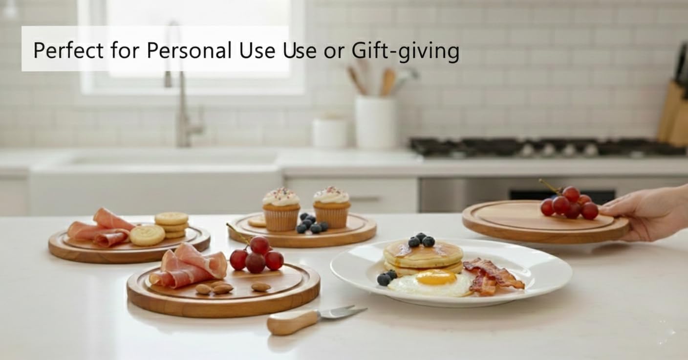 Upgraded storage-ready Small Cheese Board Set & Dessert Plate with Knife & Fork, 1-Pack 6-Inch Personal Charcuterie Tray, Bamboo, Gift-ready for Wedding, Bridal & Baby Shower Party