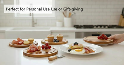 Upgraded storage-ready Small Cheese Board Set & Dessert Plate with Knife & Fork, 1-Pack 6-Inch Personal Charcuterie Tray, Bamboo, Gift-ready for Wedding, Bridal & Baby Shower Party