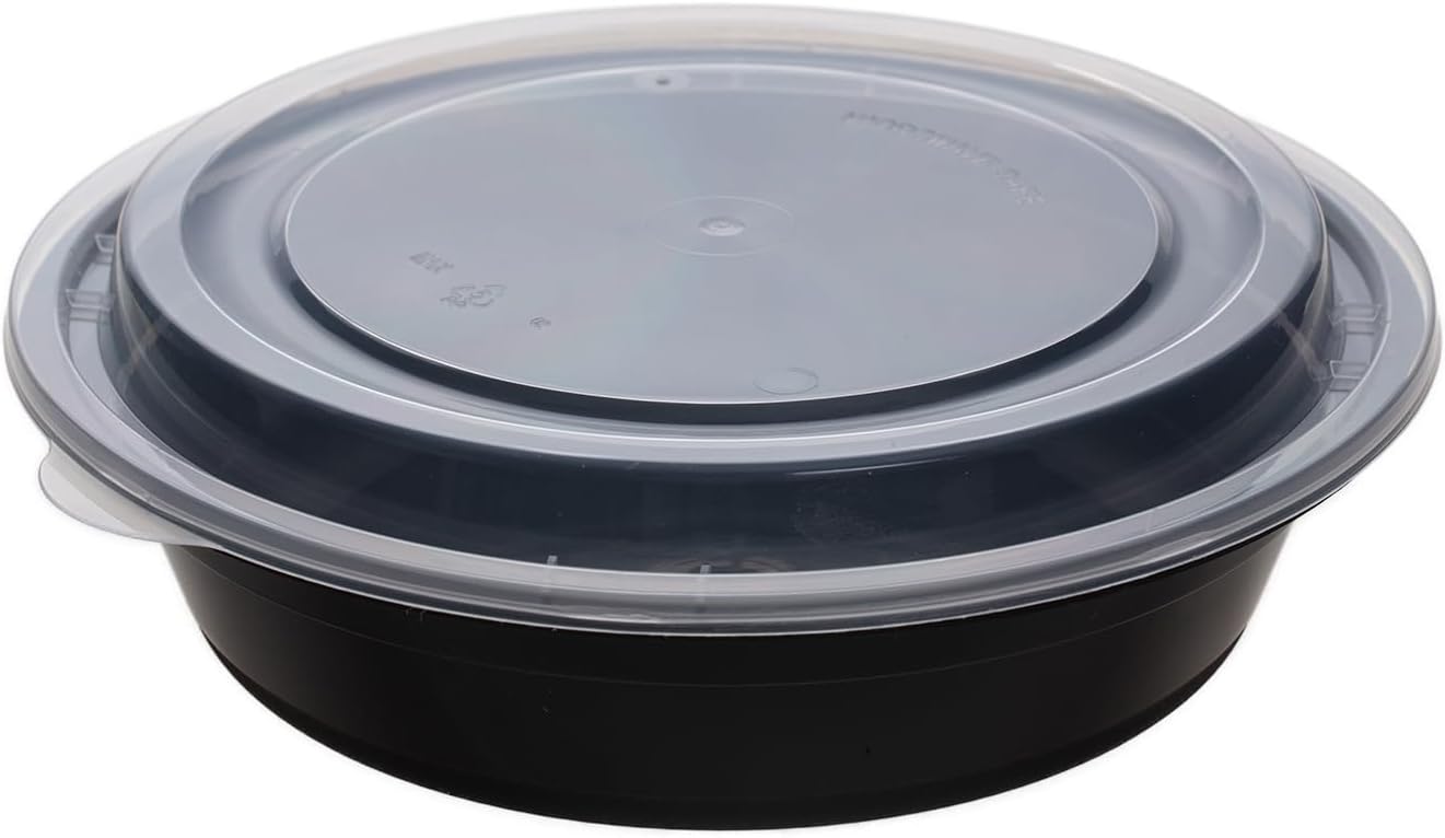 30oz Meal Prep Containers Bulk 50-Pack - 2-Compartment with Lids, Leakproof, Microwave/Freezer/Dishwasher Safe - Commercial Food Storage, Black