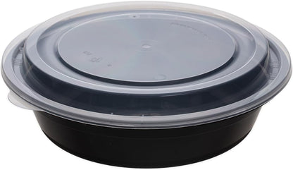 30oz Meal Prep Containers Bulk 50-Pack - 2-Compartment with Lids, Leakproof, Microwave/Freezer/Dishwasher Safe - Commercial Food Storage, Black