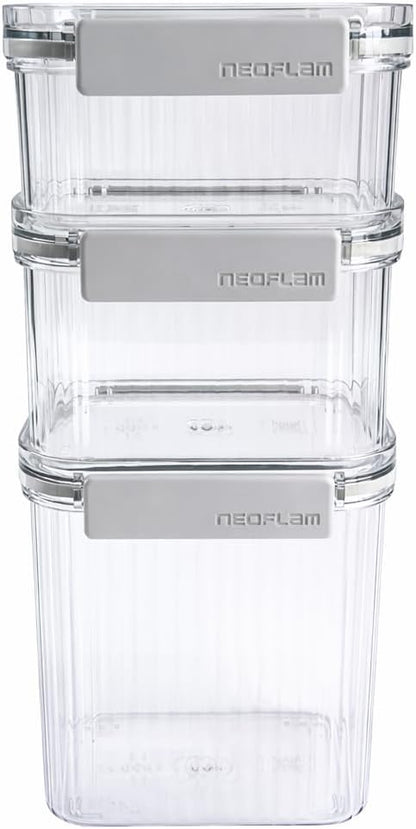 Neoflam 3 Set Airtight Kitchen Pantry Dry Food Container with Handle, Dog, Cat, Pet Feed Dispenser with Measuring Cup, Refrigerator Cabinet Organization for Cereal, Rice, Grain, Pasta (61oz, 1800ml)