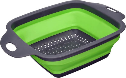 Collapsible Silicone Colander Strainer - Square - Green and Gray