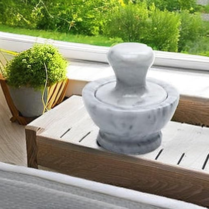 Fox Run Marble Mortar and Pestle Set, White, Small 4" Pestle and Mortar