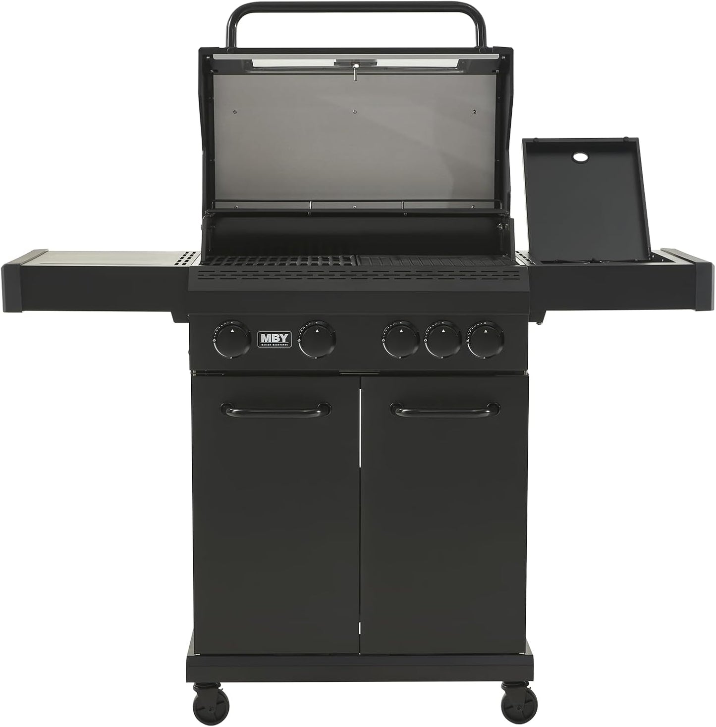 4 + 1 Burner Gas Grill Cast Iron Griddle Grill Combo, BBQ Propane Grills with Side Burner 50000BTU Heavy Duty Barbucue Grill With Cover, Black