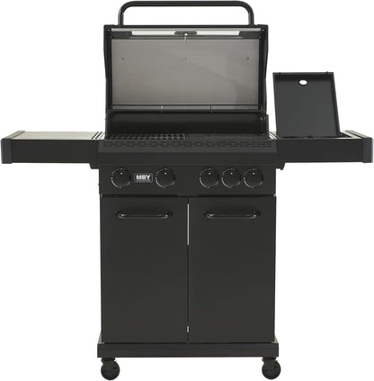 4 + 1 Burner Gas Grill Cast Iron Griddle Grill Combo, BBQ Propane Grills with Side Burner 50000BTU Heavy Duty Barbucue Grill With Cover, Black