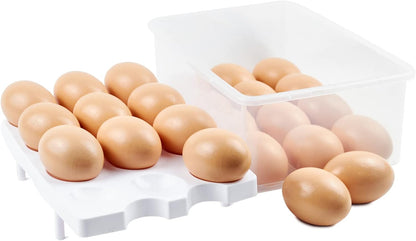 2 Tiers Egg Container Deviled Egg Carrier Eggs Holder with Handle Fridge Freezer Storage by DELIFUR (Green)