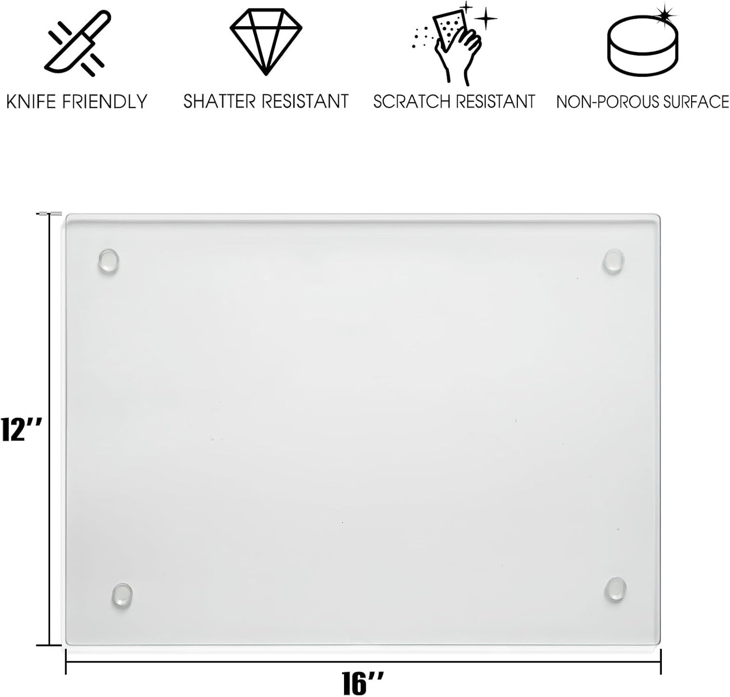 Tempered Glass Cutting Boards for Kitchen, 2Pcs Glass Chopping Boards, 16"x12" & 12"x8" Clear Glass Cutting Board Set With NonSlip Feet, Scratch Resistant, Heat Resistant, Easy to Clean