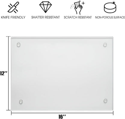 Tempered Glass Cutting Boards for Kitchen, 2Pcs Glass Chopping Boards, 16"x12" & 12"x8" Clear Glass Cutting Board Set With NonSlip Feet, Scratch Resistant, Heat Resistant, Easy to Clean