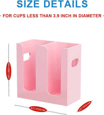 WINFFOR Disposable Cup Organizer Dispenser - 2 Compartments Clear Acrylic Cup and Lid Holder with Handles Plastic Cup Dispenser Countertop Paper Cup Holder for Coffee Bar House Party Essentials