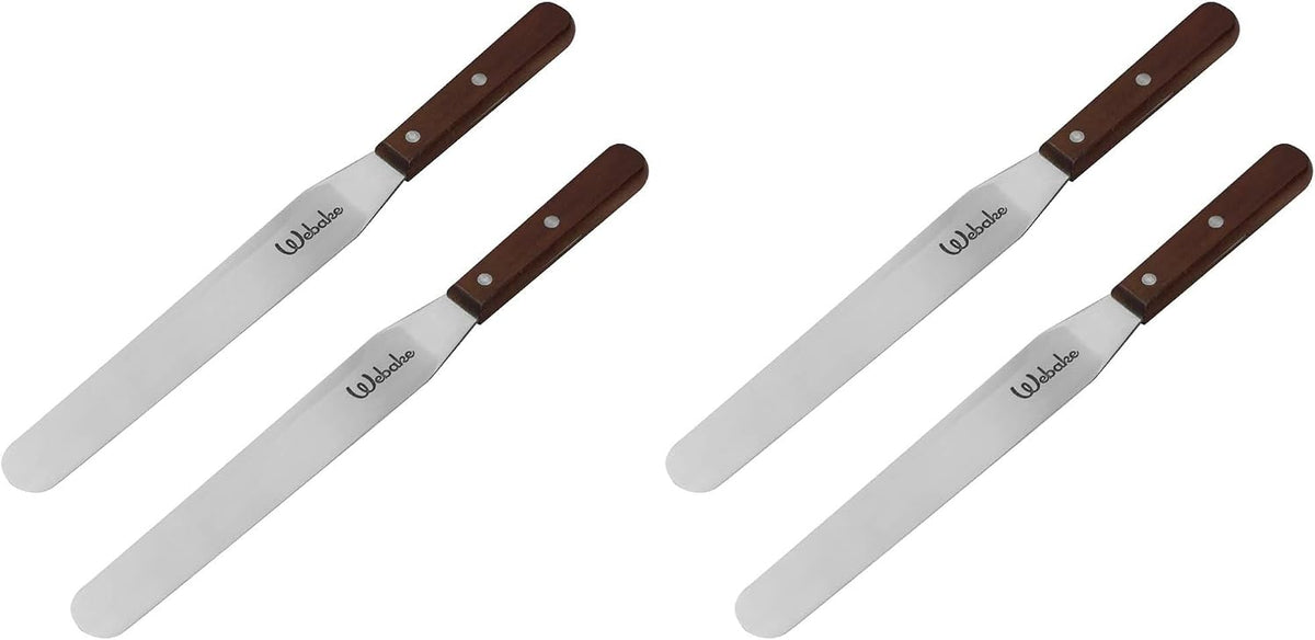 Webake Cake Spatula Straight Icing Spatula Set of 2, 14 Inches Frosting Spreader with Wooden Handle, Professional Stainless Steel Cake Decorating Spatula Jar Spatulas of Pastry
