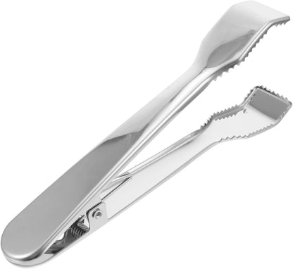 Stainless Steel Ice Clamp with Teeth, 304 Mirror Polished Spring-loaded Food Tong, Multifunctional Ice Clip for Bar and Kitchen Use