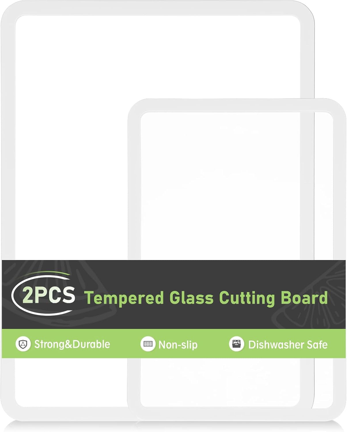 Cutting Board, Tempered Glass Cutting Board for Kitchen Counter, 2Pcs Chopping Board Set with Non-Slip Silicone Edges, Heat Resistant, Dishwasher Safe, Kitchen Decoration
