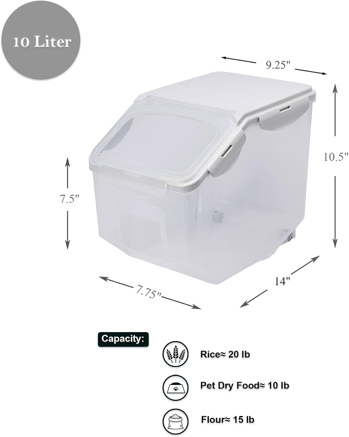 HANAMYA 10 Liter / 20 lbs Rice Storage Container with Measuring Cup, BPA free, For Rice | Grain | Pet Food | Flour, 2 counts, Clear