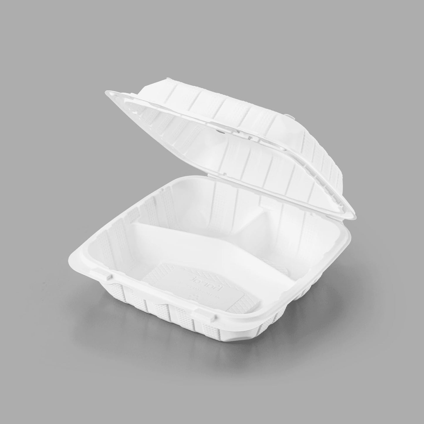 KARAT EARTH Clamshell Take Out Food Containers [8"x8" - 200 ct] To Go Containers | 3 Compartment, Soak-Resistant, Durable, Stackable | Vented for Hot/Cold Foods, White