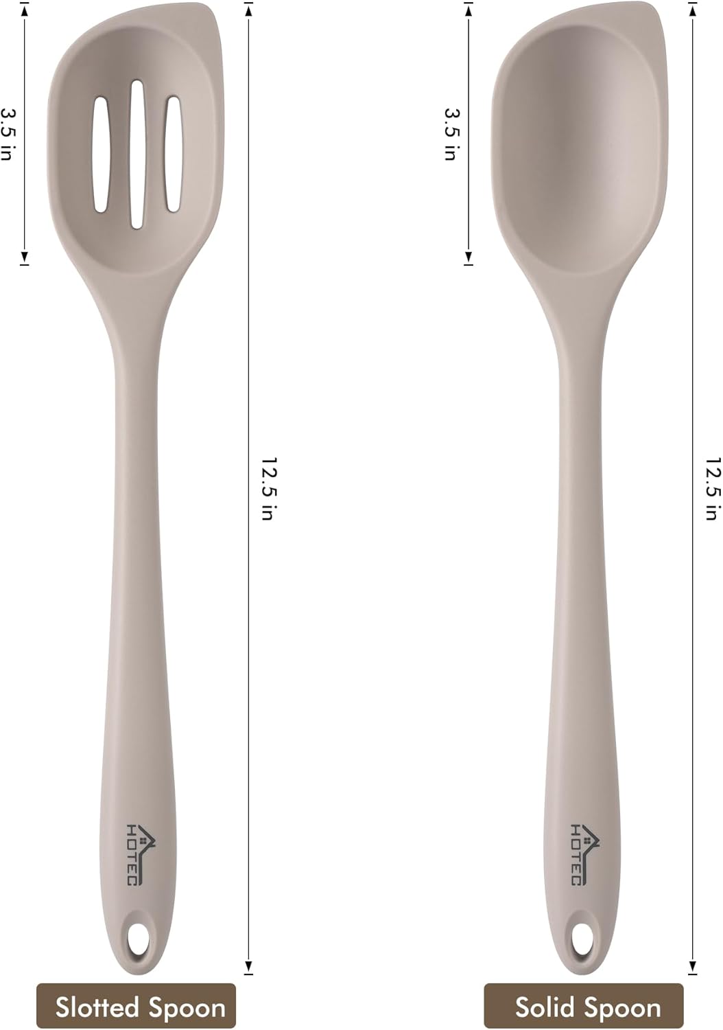 HOTEC 446°F Heat Resistant Silicone Cooking Spoon Spatula, BPA Free Large Kitchen Solid and Slotted Spoons for Mixing, Serving, Scraping, Non-stick, Dishwasher Safe Classic Blue 12.5inch