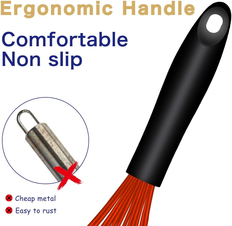 OYV Dishwasher Safe Silicone Whisk, Sealed Waterproof Design Set of 3, Professional Kitchen Whisks for Cooking Non-Scratch, Silicone & Stainless Steel Whisk, Heat Resistant Balloon Egg Beater, Black