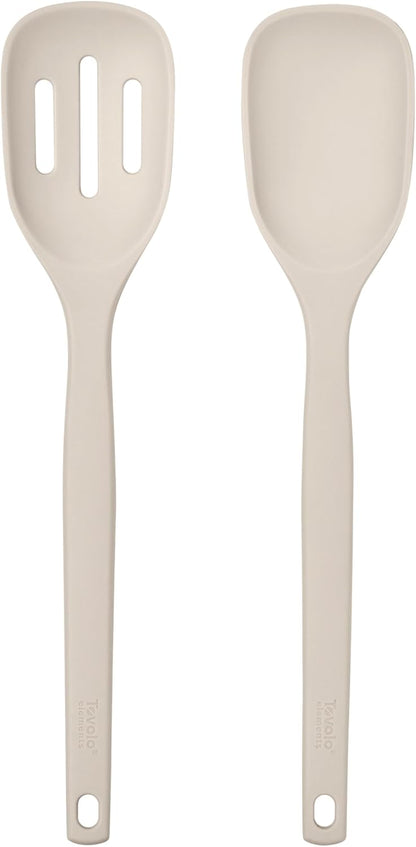 Tovolo Elements Silicone Spoon Set of 2 Mixing and Slotted Spoon Bundle for Non Stick Cooking Mixing Serving, Dishwasher Safe Heat Resistant Slotted Spoon and Mixing Serving Spoon, Oatmeal
