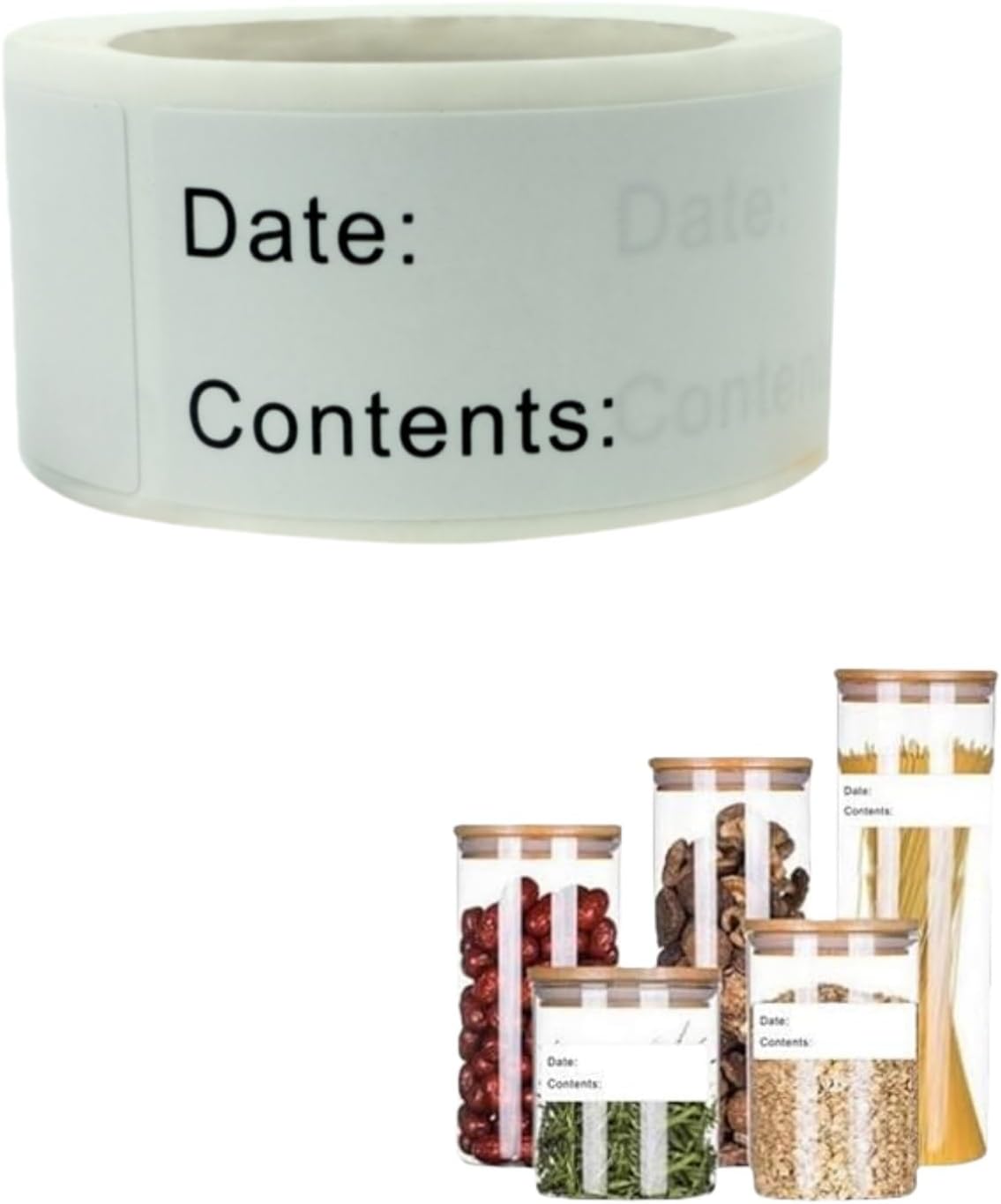 120PCS Removable Food Labels with Date & Contents Sections - Residue-Free, Easy-Clean Stickers for Kitchen, Freezer, Refrigerator & Storage Jars, Ideal for Pantry Organization