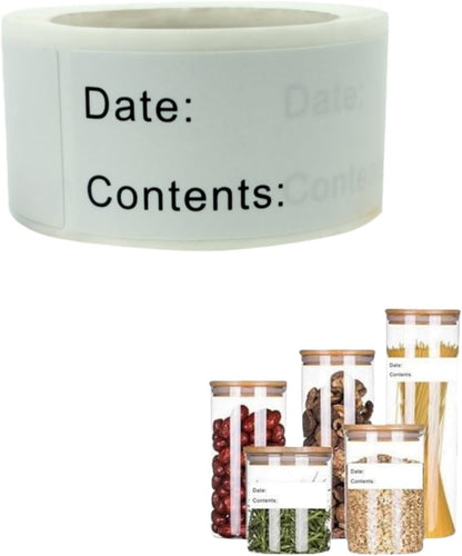 120PCS Removable Food Labels with Date & Contents Sections - Residue-Free, Easy-Clean Stickers for Kitchen, Freezer, Refrigerator & Storage Jars, Ideal for Pantry Organization