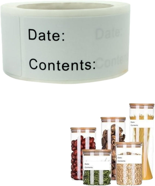 120PCS Removable Food Labels with Date & Contents Sections - Residue-Free, Easy-Clean Stickers for Kitchen, Freezer, Refrigerator & Storage Jars, Ideal for Pantry Organization