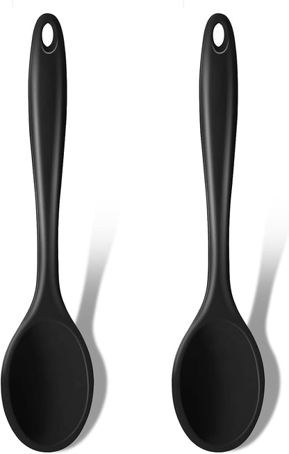 GEEKHOM Silicone Cooking Spoons, 4 Pieces 8" Heat Resistant Silicone Kitchen Utensils Set Serving Stirring Spoons for Non Stick Cooking, Mixing, Basting, Baking, Black+Red+Gray+Blue
