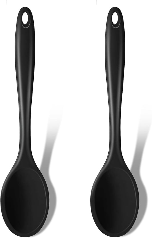 GEEKHOM Silicone Cooking Spoons, 4 Pieces 8" Heat Resistant Silicone Kitchen Utensils Set Serving Stirring Spoons for Non Stick Cooking, Mixing, Basting, Baking, Black+Red+Gray+Blue