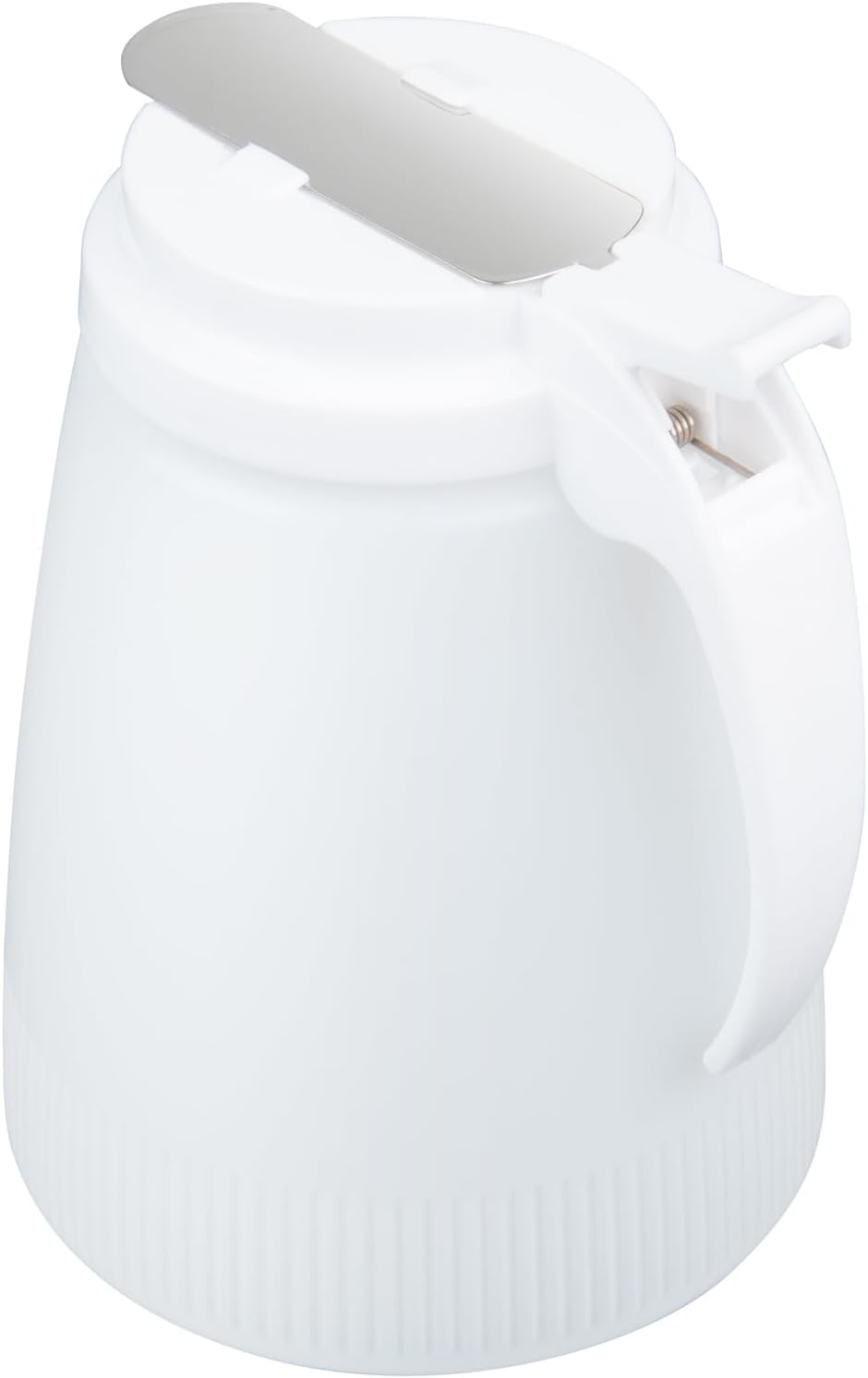 Restaurantware-Chef 101 32 Ounce All Purpose Syrup Dispenser, 1 Honey Dispenser - White Top, Stainless Steel Slide Cover, Plastic Pancake Syrup Bottle, Perfect For Diners, Restaurants, Home