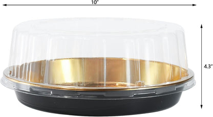 5Pack 10inch Round Clear +Gold Cake Carriers for Transport Plastic Cake Containers Carriers with Dome Lids and Cake Boards Clear Bundt Cake Boxes