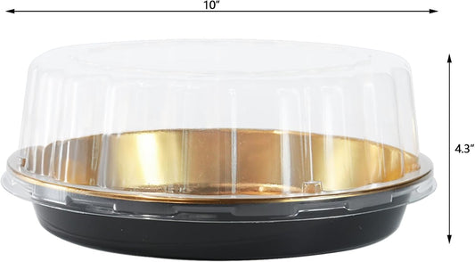 5Pack 10inch Round Clear +Gold Cake Carriers for Transport Plastic Cake Containers Carriers with Dome Lids and Cake Boards Clear Bundt Cake Boxes