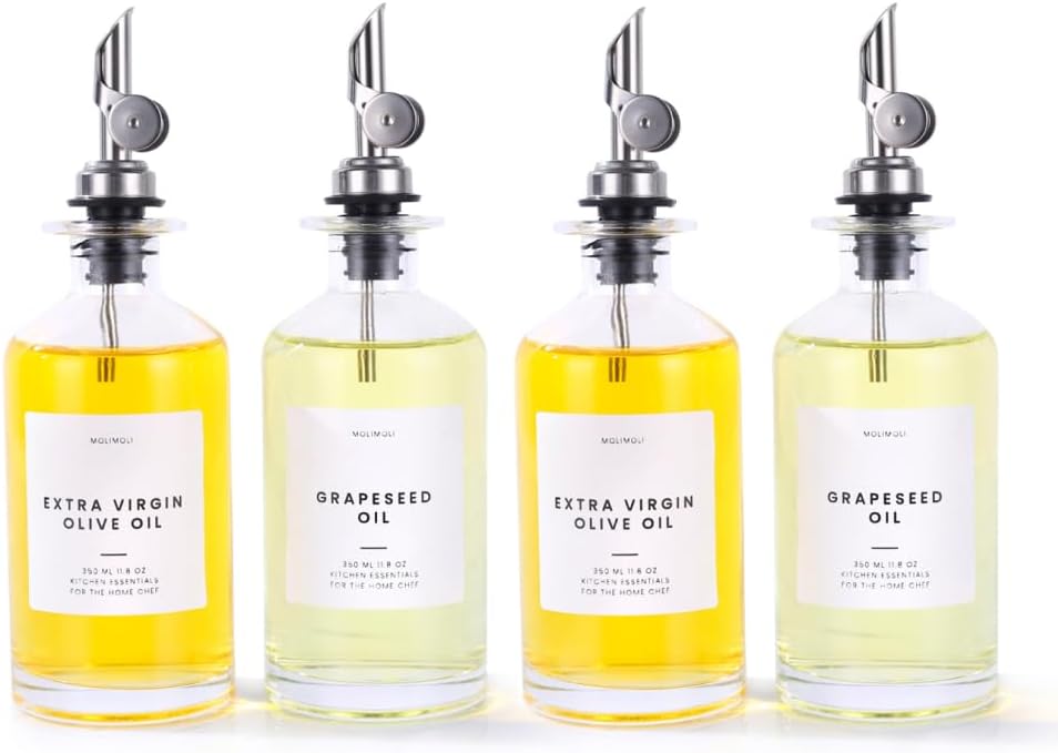 Molimoli - Premium Olive Oil Dispenser Bottles for Kitchen with Pourer - Oil and Vinegar Dispenser Set, Glass Dispenser for Kitchen, Dispenser Bottle of 350ml