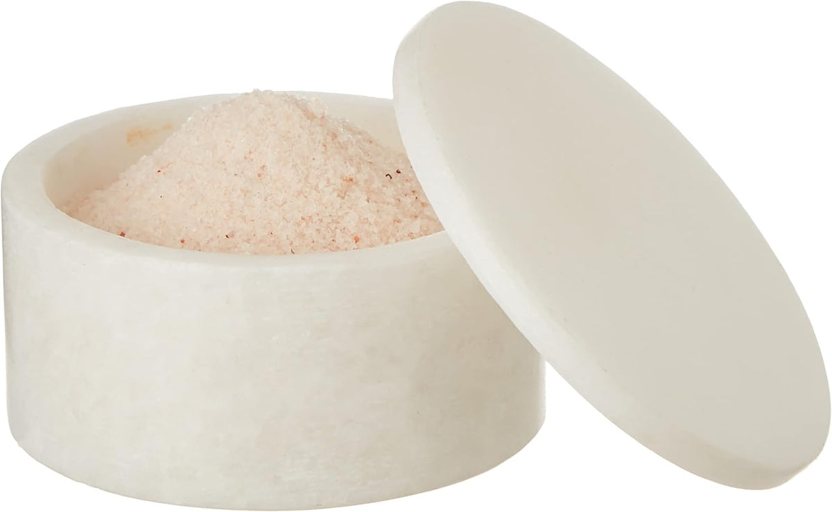 Queenza White Marble Salt Cellar with Lid – Handmade Salt Box & Salt Container for Kitchen Countertop