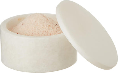 Queenza White Marble Salt Cellar with Lid – Handmade Salt Box & Salt Container for Kitchen Countertop