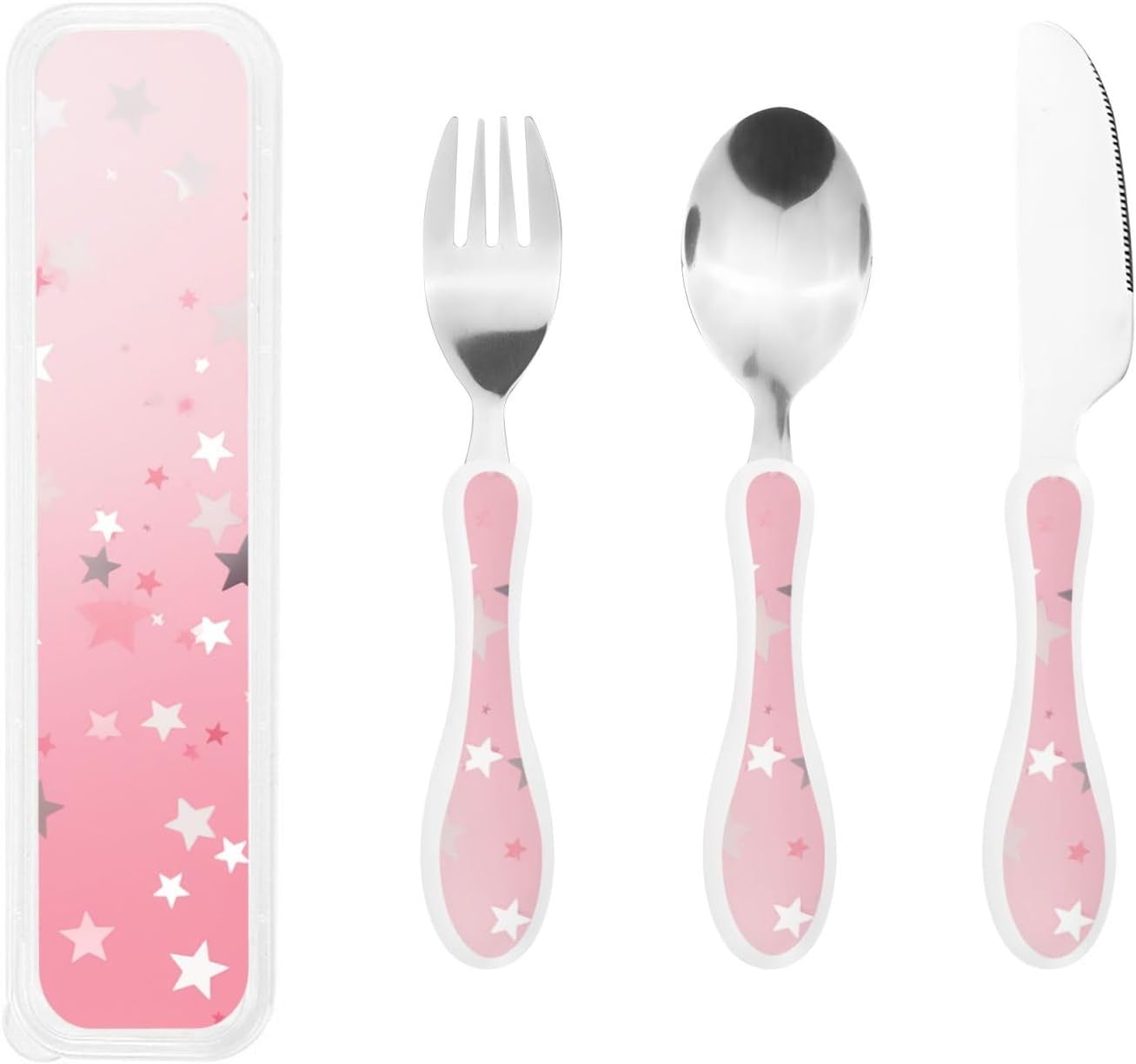 3-Piece Kids Silverware Set With Storage Case, Stainless Steel Reusable Children Safe Knife Spoon Fork Set Blue Active Girl Running Sunset Children Flatware Set For Kids Lunch Box - Colors B