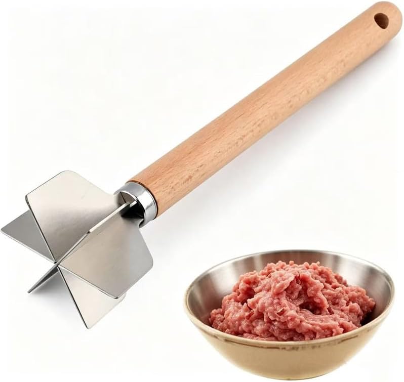 Stainless Steel Meat Chopper with Wooden Handle