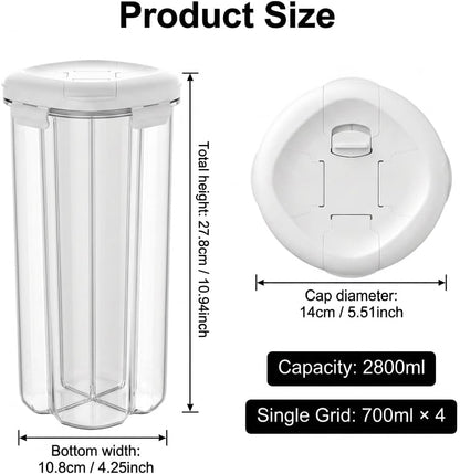 4 Compartment Airtight Cereal Storage Containers Set with Lids 2.9 Qt | Food Storage Jar, Pantry Organization, Pasta Cereal Dry Food, Stackable Pantry Storage Container, Nordic Style Storage