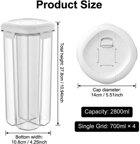 4 Compartment Airtight Cereal Storage Containers Set with Lids 2.9 Qt | Food Storage Jar, Pantry Organization, Pasta Cereal Dry Food, Stackable Pantry Storage Container, Nordic Style Storage
