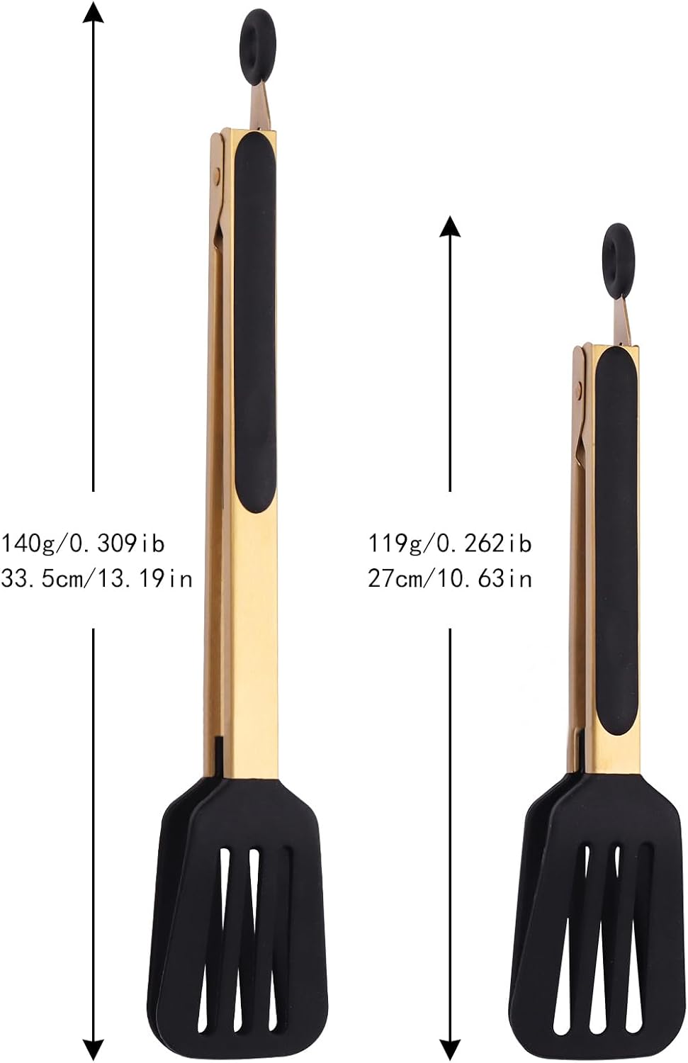 2-Piece Kitchen Spatula Tongs Food Serving Tongs 9" and 12" Cooking with BPA Free Silicone Tips, Toaster Steak Pie Pizza Pasta Spaghetti Noodles Salad Grill BBQ Buffet Clamp Serving Tools(Gold)