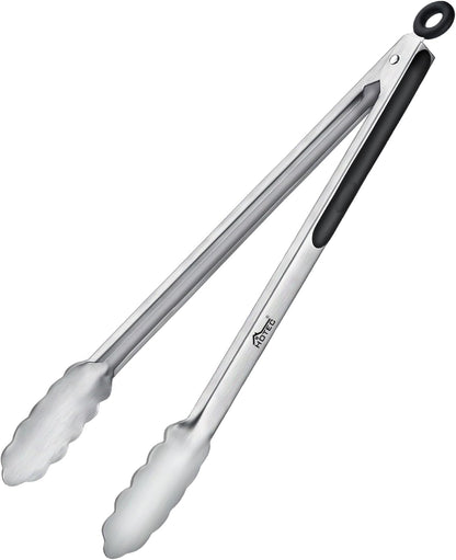 Hotec Stainless Steel Kitchen Tongs, Set of 3-7", 9" and 12", Locking Metal Food Tongs for Cooking, Serving, BBQ, Grill with Non-Slip Grip