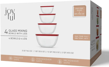 JoyJolt Kitchen Mixing Bowls - 8pc Glass with Lids Set – Neat Nesting Large Bowl Batter Cooking Storage and Big Salad BPA-Free Black