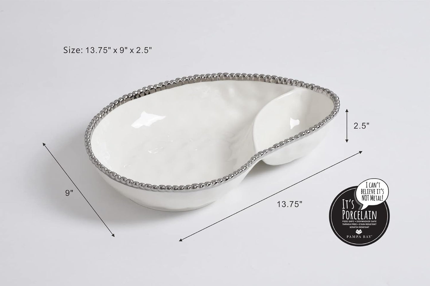 Pampa Bay Titanium-Plated Porcelain 2 Section Serving Piece