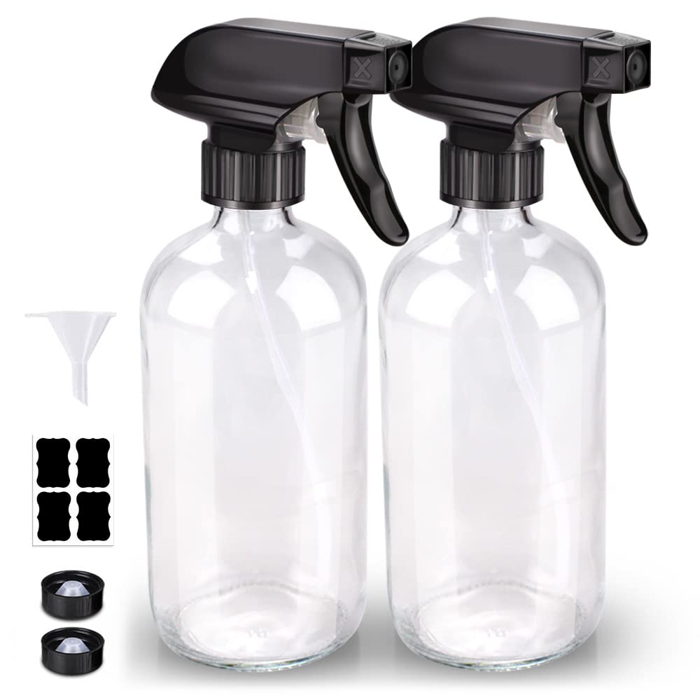 Bontip Glass Spray Bottle 16 oz for Cleaning, Plants (2 Pack, Amber)