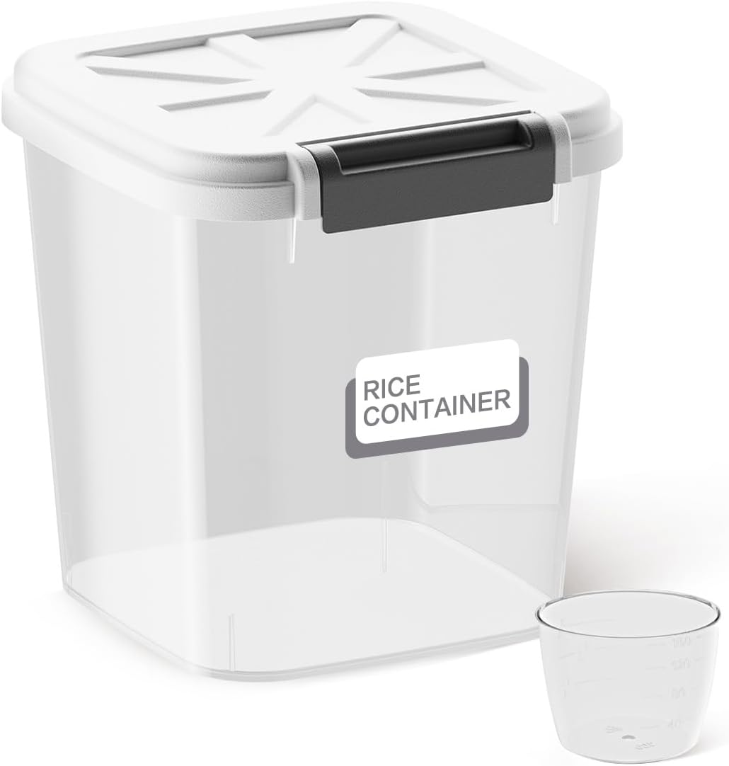 Rice Container - Flour Rice Dispenser 20lbs/10kg/10.6qt Food Grain Cereal Bins Pet Food Storage Laundry Pods Container for Household Pantry Organization (20lbs)