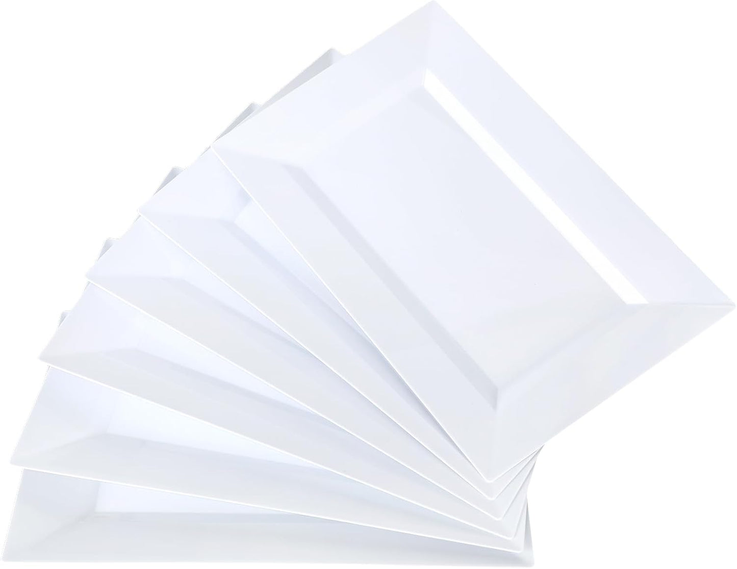 Mwellewm 12 Pcs White Plastic Serving Trays with Gold Rim, 14''x9'' Rectangle Dessert Trays for Dessert Table, Disposable Platters Cookie Cupcake Gold Serving Tray for Birthday Party Wedding