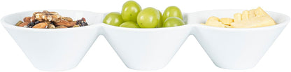 Restaurantware-9.1 x 4.9 x 2.3 Inch Double Dip Bowls, 1 Microwavable Condiment Server - 2 Compartments, Microwavable, White Porcelain Dip Tray, Dishwashable, For Snacks, Condiments, Or Toppings