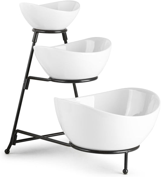 LAUCHUH Serving Dish for Entertaining, 3 Tier Serving Tray, Chip and Dip Serving Set Oval Serving Bowl Set for Easter, Mother's Day Fruit, Dessert, Appetizer, Candy, Vegetable, Black