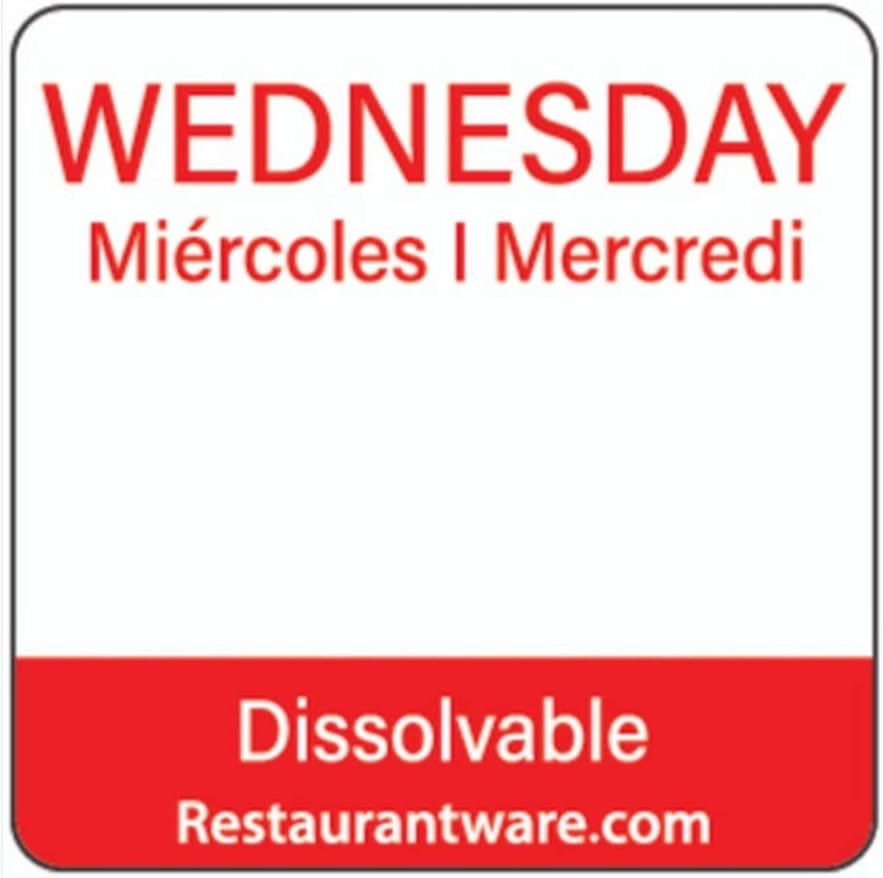 Restaurantware RW Smart 1 Inch x 1 Inch Food Rotation Labels 500 Dissolvable Food Safety Labels - Premium Trilingual Green Paper Day Of The Week Labels For Food Storage Or Prep Friday