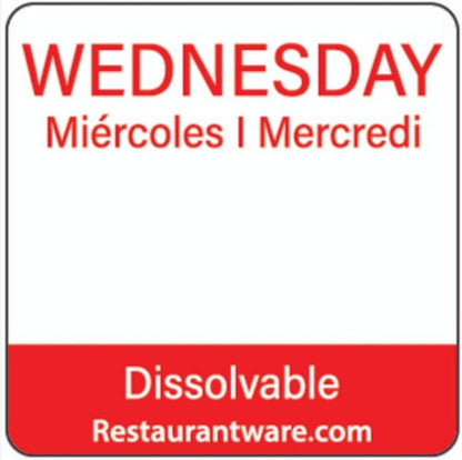 Restaurantware RW Smart 1 Inch x 1 Inch Food Rotation Labels 500 Dissolvable Food Safety Labels - Premium Trilingual Green Paper Day Of The Week Labels For Food Storage Or Prep Friday