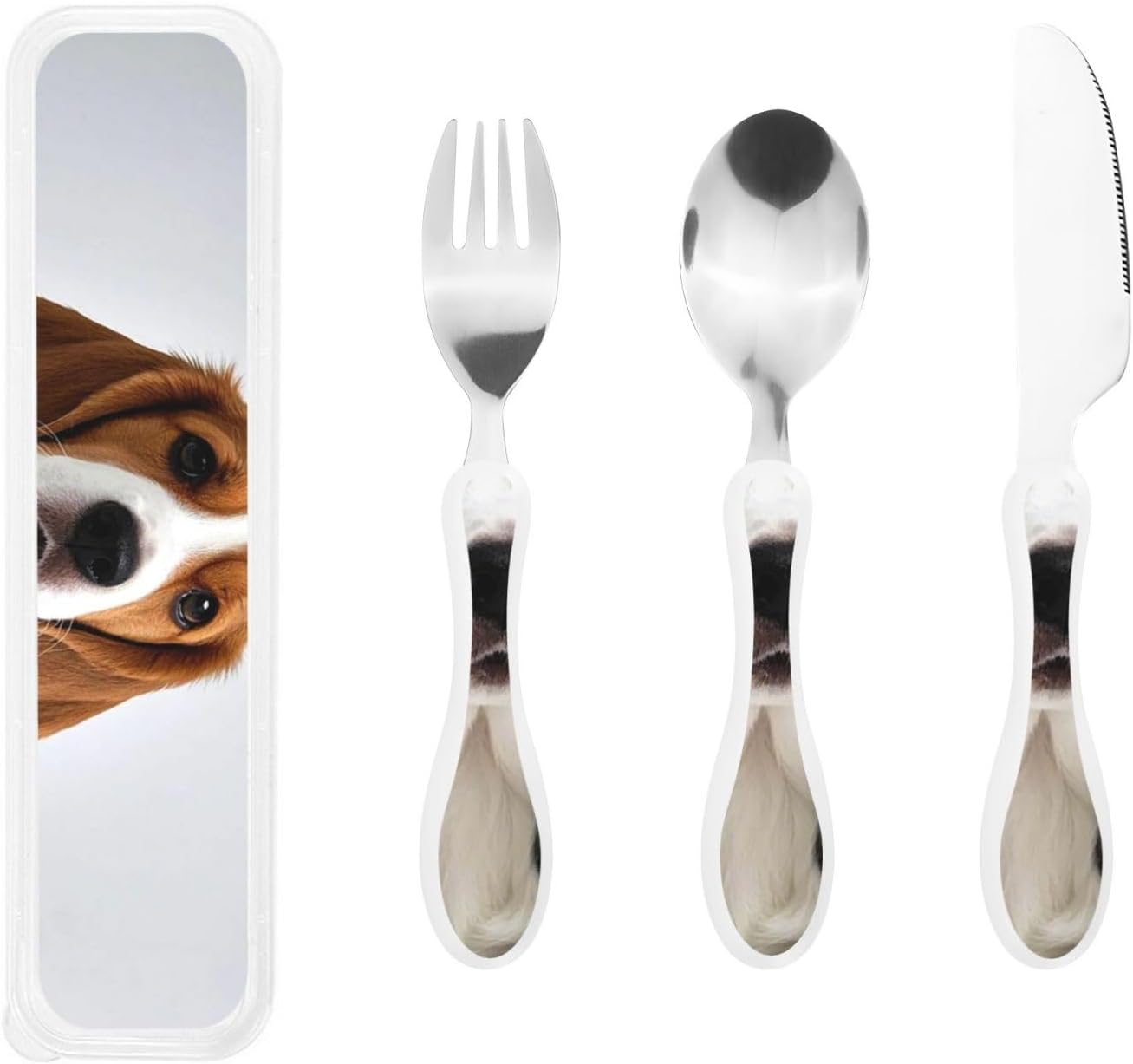 3-Piece Kids Silverware Set With Storage Case, Stainless Steel Reusable Children Safe Knife Spoon Fork Set Cute Puppy Children Flatware Set For Kids Lunch Box